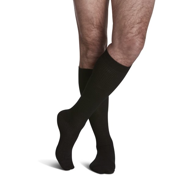 Sigvaris 186CC99 Casual Cotton 15-20mmHg Closed Toe Men's Knee High Sock Size: C (11.5-14), Color: Black 99