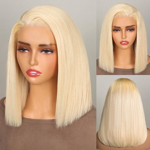 MEGALOOK Blonde Wig Human Hair Ready To Go Glueless Wigs Human Hair Pre Plucked Pre Cut 6×5 Closure Bob 613 Lace Front Wig Human Hair 200% Density Straight 613 Bob Wigs 14 Inch