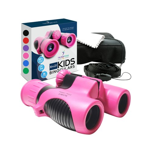 THINKPEAK 8x21 Binoculars for Kids 8-12, Birthday Gifts for Boys and Girls, Pink