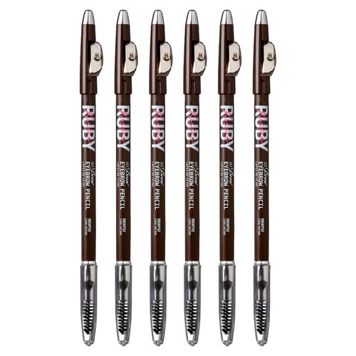 Ruby Kisses GoBrow Eyebrow Pencil, Sharpenable, Longwear, Long Lasting Eyebrow Wooden Pencil for Natural-Looking Brows 6 PACK (Dark Brown)