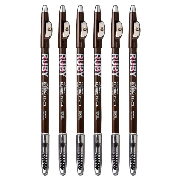 Ruby Kisses GoBrow Eyebrow Pencil, Sharpenable, Longwear, Long Lasting Eyebrow Wooden Pencil for Natural-Looking Brows 6 PACK (Dark Brown)