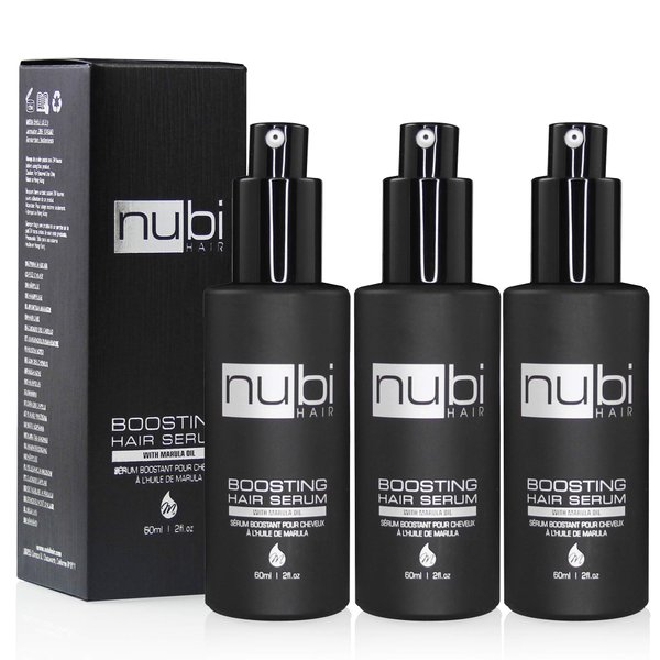 Nubi Boosting Hair Serum - Marula Oil Hair Serum with Vitamin E and Aloe Vera - Marula Hair Serum to Revive Dry, Dull Hair - 2 Fl. Oz. / 60 Ml. (3 Pack)