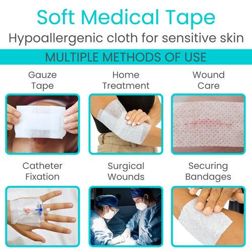 ViveCare Soft Cloth Surgical Tape 2" x 10 Yards (3 Rolls) - Hypoallergenic Medical Paper Tape for Wound Care - First Aid Kit Supplies for Wound Dressing - Latex-Free Breathable Tape Gauze