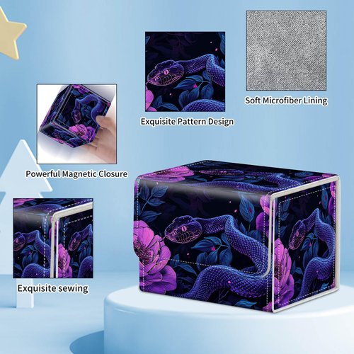 ACWDMKH for MTG Commander Deck Box,Card Deck Box for Trading Card Yugioh MTG Cards,Fits 100 Double Sleeved Cards,PU Leather Magnet TCG MTG Deck Case for Magic Commander Deck Box,Purple Snake Flower