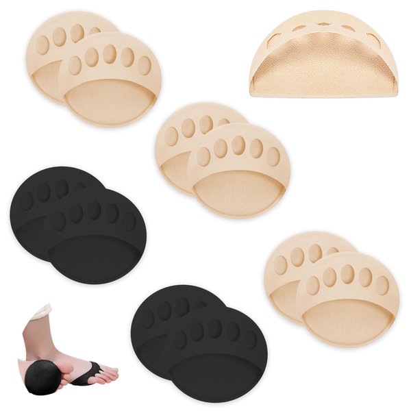 Keroius 5 Pairs Invisible Breathable Honeycomb Fabric Ball of Foot Pads, Thickened Soft Metatarsal Cushions Socks for Flats High Heels, Prevention Pain Relief Reusable (3 beige / 2 black)