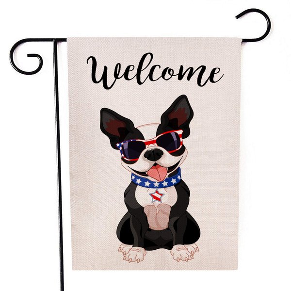 Ogiselestyle Welcome Garden Flag Double Sided Cute Boston Terrier Celebrating Yard Outdoor Flag 12 x 18 Inch