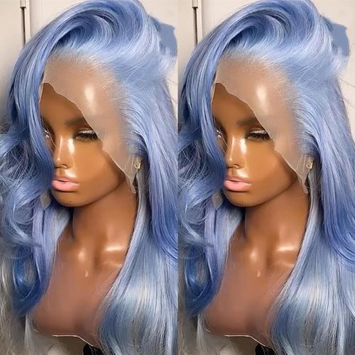 Mscathy Light Blue Body Wave Lace Front Wig Human Hair 180% Density Colored Human Hair Wigs For Women HD 13x4 Lace Frontal Wig Virgin Brazilian Hair 18 Inch
