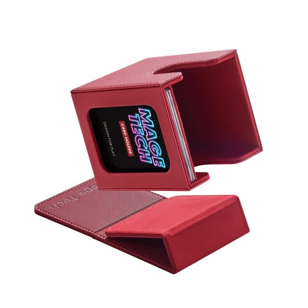 Mage Tech Commander Deck Box Lite - Card Display with Mini Snap Card Holder & Removable Cover, Fits 100+ Single-Sleeved Cards, Ideal for MTG, PTCG, OPCG, SWU & More(Red)