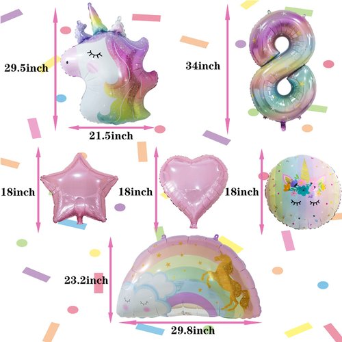 Unicorn Balloons Unicorn Birthday Party Decorations for Girls with Heart Star Rainbow Balloons Wedding Baby Shower Unicorn Party Supplies (Number 8)