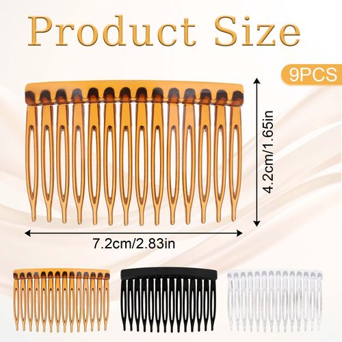 Molain 9 Pcs French Hair Side Comb, 14 Teeth Plastic Hair Combs French Twist Side Combs Vintage Fine Hair Clips Pins French Side Hair Comb Hair Styling Comb for Women Girls Bridal Wedding