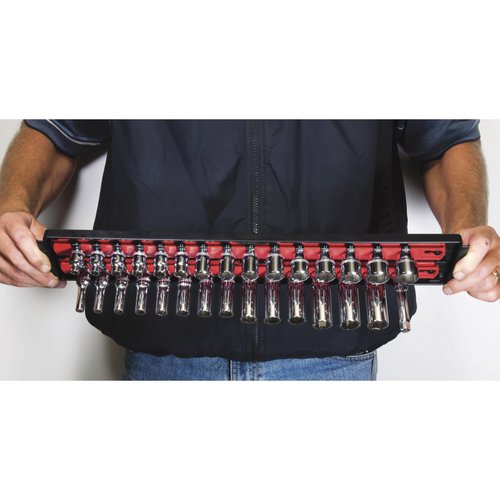 Ernst Manufacturing 18-Inch Socket Boss 2-Rail 1/2-Inch-Drive Socket Organizer, Red