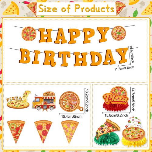Refavor Pizza Party Decorations - 11PCS Pizza Birthday Party Decorations Pizza Happy Birthday Banners Hanging Swirl Pizza Theme Honeycomb Centerpieces Table Decor Supplies Pizza Decorations for Party
