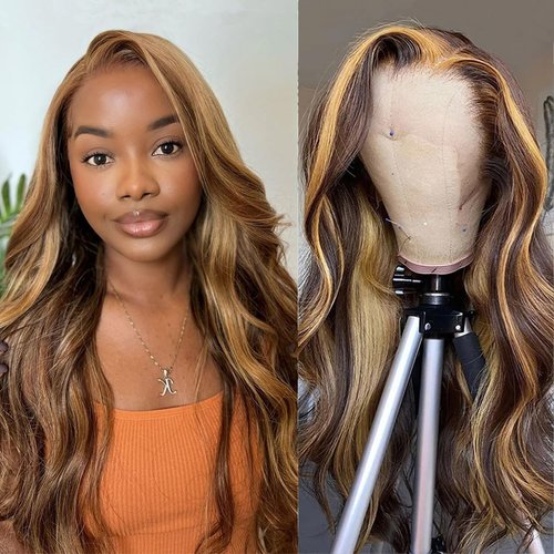 Veally Body Wave Lace Front Wigs for Black Women 13X4X1 Long HD Transparent Lace Front Wigs with Pre Plucked Natrural Hairline and Baby Hair for Women (Brown Mix Blonde)