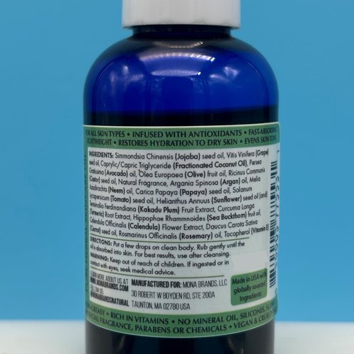 MONA Brands Natural Body Oil | Evens, Moisturizes, Soften, Hydrates | all skin types | with Antioxidants & Vitamins | Fast absorbing & lightweight | Anti-aging | Apricot & Lavender | 2.0 fl oz