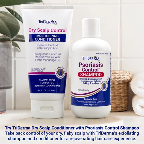 TriDerma Psoriasis Control Scalp Exfoliator Shampoo 8.3 oz and Dry Scalp Moisturizing Hair Conditioner 6.0 oz, Salon Quality Dry Scalp Treatment and Hair Care, Fresh Rosemary Oil, Value Bundle