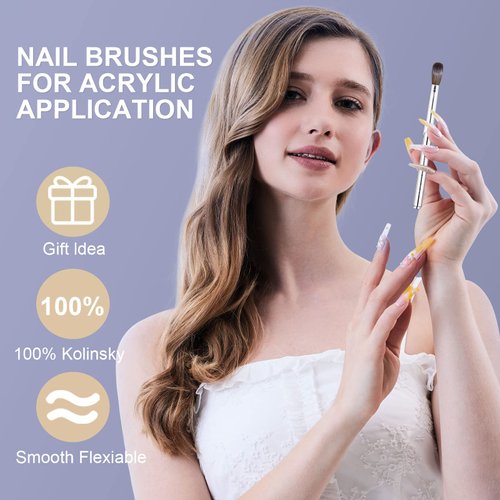 Shine Chance Acrylic Nail Art Brush Size 10, 100% Pure Kolinsky Hair Oval Nail Brush for Acrylic Application, Professional Nail Extension Manicure Tool Striping Nail Drawing Pen for DIY Home Salon
