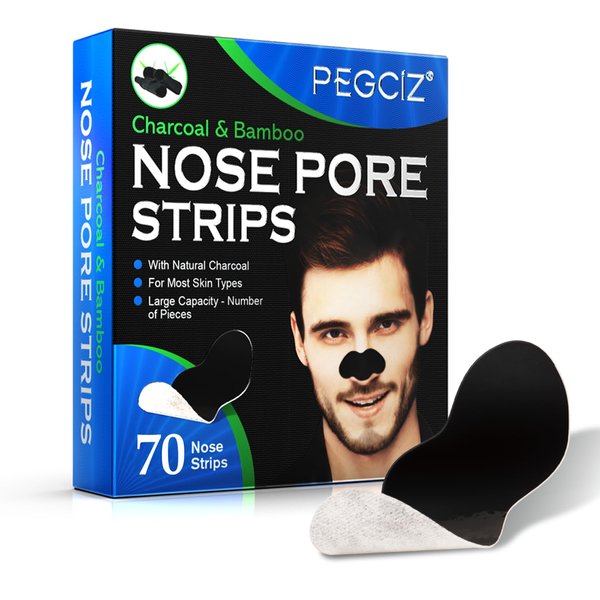 Tiuedu Blackhead Pore Strips,70PCS Men Nose Strips for Black Head Remover,Deep Cleansing Charcoal Strips with Instant Blackhead Removal,Natural Charcoal Pore Cleaner & Minimizer