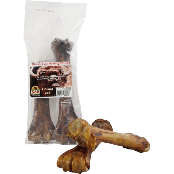 Great Dog Mighty Full Bison Bones - 2 Count Bag - Sourced and Made in USA