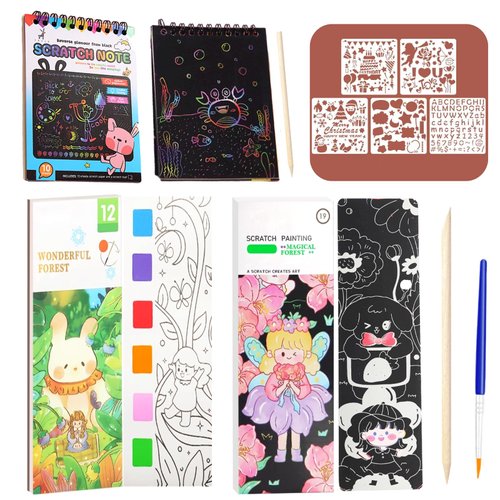 Water Coloring Book, Scratch Art Set for Kids Ages 4-8, Watercolor Painting Book with Brush, Rainbow Scratch Art Notebook to Toddler Activities Party, Arts & Crafts for Girls, Boys Ages 3-5 (Forest)