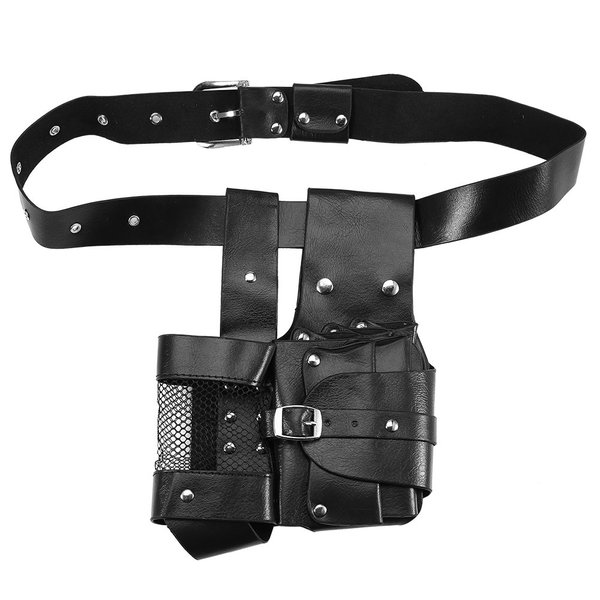 Hair Care Styling Tools Waist Bag, Professional Salon PU Leather Hairdressing Pouch Holster Barber Scissor Comb Holder Case with Removable Waist Belt (Black)