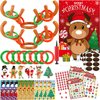 Lunmon 70 Pcs Christmas Party Games Set for Kids, Make Your Own Christmas Sticker, Inflatable Reindeer Antler Ring Toss Game, 24 Players Bingo Game, Pin Game for Family Classroom Winter Party Supplies