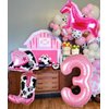 Kwuz Western Cowgirl Balloons Pink 3rd Birthday Party Decorations, Retro Horse Cowgirl Hat Boot Balloons Girls Western Theme Rodeo Birthday Party Decorations Supplies Decor (32Inch Pink 3 Balloon)