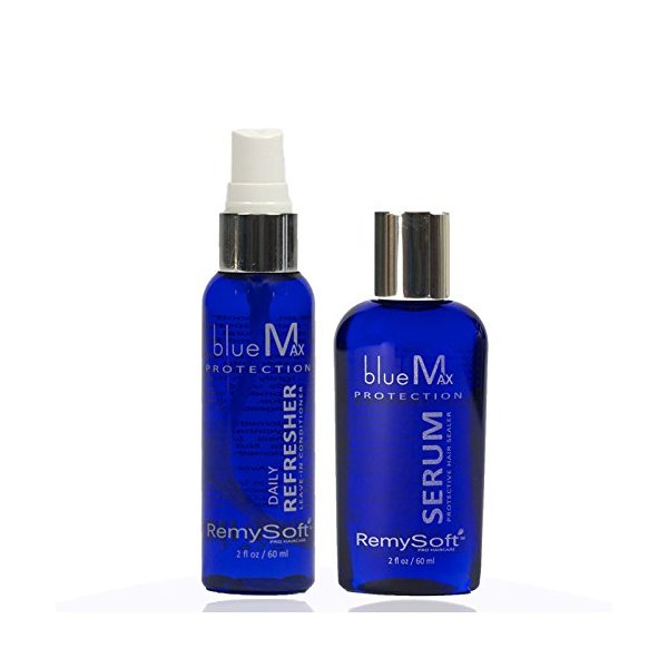 RemySoft blueMax Daily Refresher & Protective Silicone Serum Set - Safe for Hair Extensions, Weaves and Wigs - Salon Formula Leave-in Conditioner & Serum
