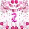 Sweet 2nd Birthday Decorations for Baby Girl, Pink and White 2 Happy Birthday Balloons，2nd Birthday Party Supplies for Daughter Her Kids Including Pink Happy Birthday Banner, Pink Number 2 Foil
