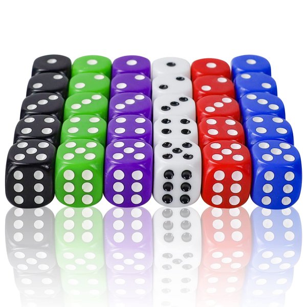 SLAKOZYT 6 Sided Dice Set 30 Pieces 16mm Opaque Acrylic Game Dice for Board Games, Dice Games, Math Games,6 Colors