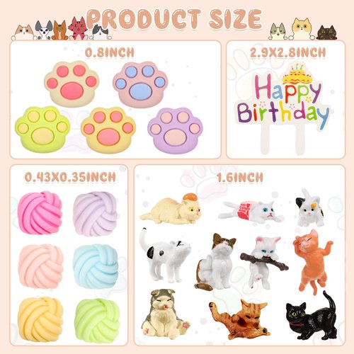 26 Pcs Cat Cake Topper Cute Cat Figurines Cat Happy Birthday Cake Topper Cat Paw Cake Toppers Cat Party Decoration Mini Cat Set for Cat Birthday Party Garden Home Shower Supplies(Cute Cat)