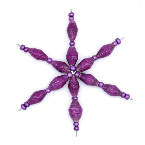 Bright Purple Handmade Beaded Christmas Ornament – Star Design Crafted from Recycled Paper Beads by Outreach Uganda | Unique Eco-Friendly Holiday Decoration for Trees