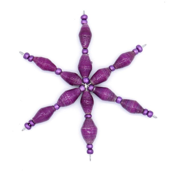 Bright Purple Handmade Beaded Christmas Ornament – Star Design Crafted from Recycled Paper Beads by Outreach Uganda | Unique Eco-Friendly Holiday Decoration for Trees