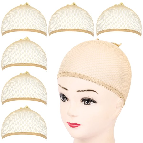Fandamei Wig Cap, 6PCS Light Brown Mesh Wig Cap, Closed End Hair Mesh Net, Liner Weaving Caps for Women, Men, Kids, Wig Caps for Halloween, Cosplay