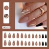 Brown Press on Nails Medium Almond - WLGDLH Fake Nails Black False Nails Press Ons With Curve Gold Glitter Texture Designs Nail Tips Full Cover Glue on Nails Acrylic Nail Kit for Women Manicure 24 Pcs