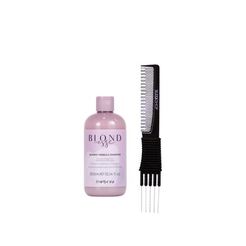 kuss Inebrya Blondesse Blonde Miracle Shampoo (33.8 oz) with Teasing Comb Pack of 1