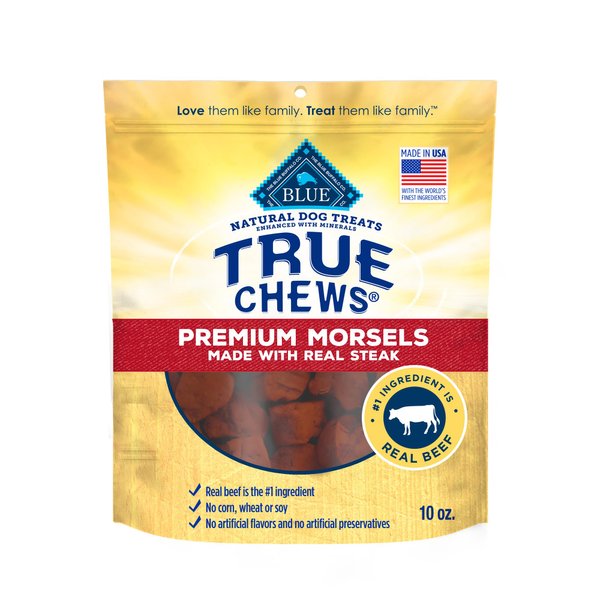 Blue Buffalo True Chews Premium Morsels Dog Treats, Made in The USA with Natural Ingredients, Steak, 10-oz Bag