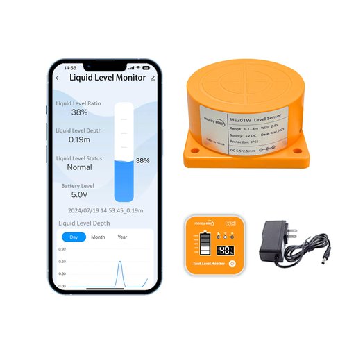 Moray ME201R Tuya Smart Life APP IP65 Wireless WiFi Ultrasonic LED Temperature Indicator Time Fuel Display Wireless Water Tank Level Sensor Gauge Liquid Level Controller