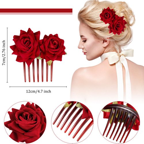 4 Pieces Rose Hairpin Hair Clip Bridal Rose Brooch Wedding Floral Clips Women Flower Hair Accessories for Woman Girl Party Wedding