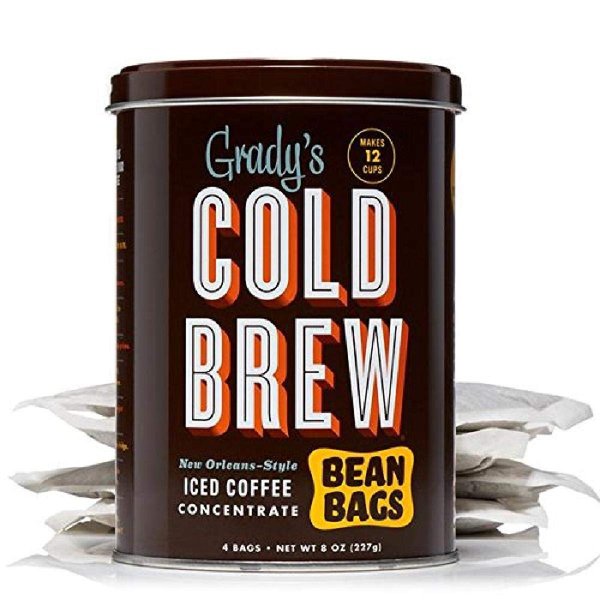 Grady's Cold Brew Coffee | Original - Brewed Strong | New Orleans Style Cold Brewed coffee Concentrate | Medium Roast Gourmet Coffee | Coffee Can | 4 Bean Bags | 12 Servings Per Can