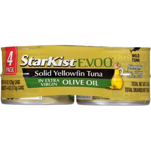 StarKist E.V.O.O. Solid Yellowfin Tuna in Extra Virgin Olive Oil, 4.5 Oz, Pack of 4