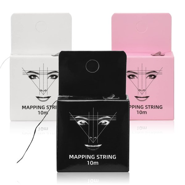 ATOMUS Eyebrow Mapping String 3 Pack Pre-inked 10m(32ft) Microblading String for Brow Marking 3 Colors Black White Pink Measuring String for Eyebrow Makeup