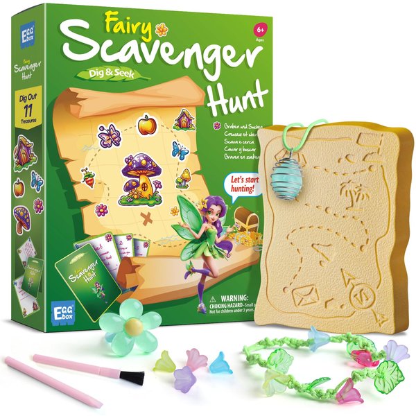 EDUMAN Flower Fairy Scavenger Hunt Dig Kit, Interactive Arts & Crafts Game with Clue Cards, Gemstone Dig Kit, DIY Jewelry Making Kit, Stem Educational Toys for Kids Age 6+, Birthday Gifts for Girls