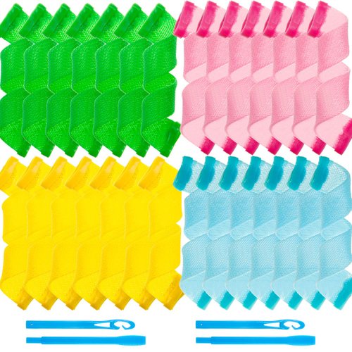 28 Pieces Heatless Curlers No Heat Spiral Curls Hair Curlers Styling Kit with 2 Pieces Styling Hooks for Most Kinds of Hairstyles (Assorted Color, 20 cm)