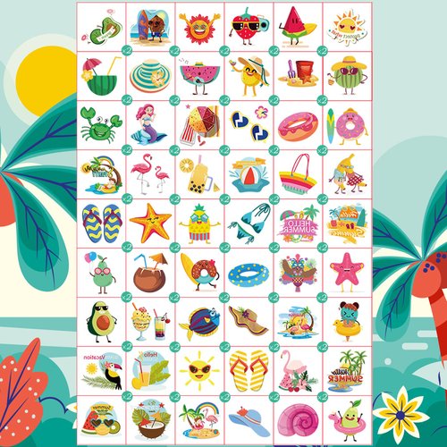 Casciybo Summer Kids Temporary Tattoos, 108 Sheets Hawaiian Party Fake Tattoo Sticker, Individual Wrapped Waterproof Beach Party Decoration Supplies Favors for Boys Girls