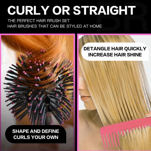 3D Bomb Curl Hair Brush 360° Round Styling Hair Brush Detangling Hairbrush Spherical Ball Brush Salon Round Hair Curling Curler and Wide Tooth Comb for Curly/Long/Wet/Dry Hair
