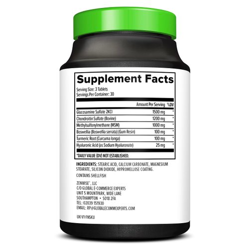 Zenwise Health Glucosamine Chondroitin MSM - Joint Support Supplement with Turmeric for Hands, Back, Knee, and Joint Health, Advanced Relief for Bone and Joint Flexibility and Mobility - 90 Capsules