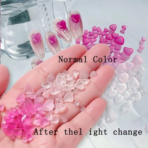 3D Heart Nail Charms for Acrylic Nails 3D Resin Light Change Nail Decals Heart Rhinestone Nail Art Design Acrylic Nail Art Supplies for Women Girls DIY Nail Decorations Manicure Tips (80PCS)