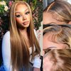Durreley 22 Inch Ombre Lace Front Wigs Human Hair Pre Plucked,180% Density Glueless 4/27 Colored Honey Blonde Wig Human Hair,Highlight 13x6 HD Lace Front Wigs Human Hair for Black Women