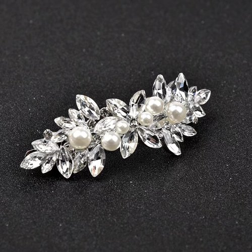 Fireach Hair Barrettes for Women Rhinestones Pearl Hair Clips for Women Thin Thick Hair French Hair Accessories for Women or Girl Vintage Wedding Hair Jewelry for Women