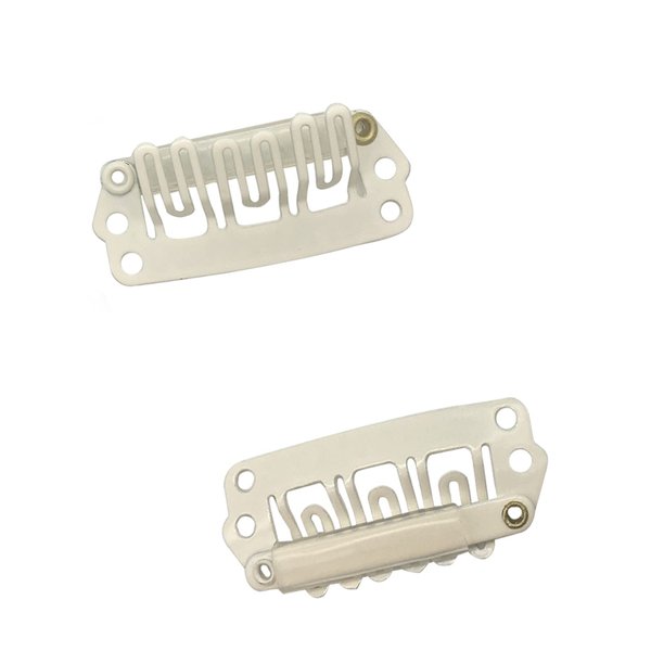 DOORES 2 Pieces Metal Snap Clips for Hair Extensions 6-Teeth U-Shape Metal Snap Clips Blonde Color 30mm 1.2g/pc Hair Extensions clips for Hair Extensions with Rubber Silicone Back (Blonde)